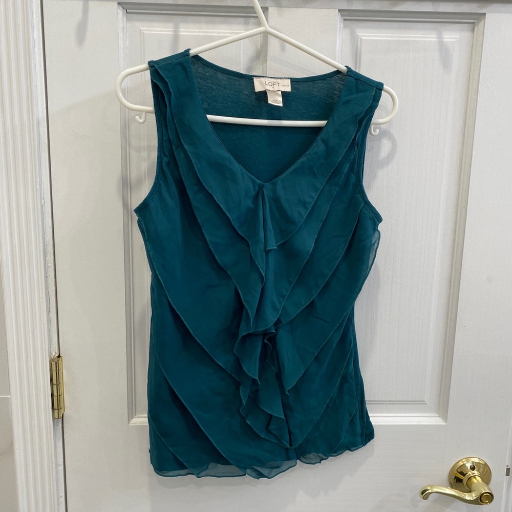 Loft Forest Green Ruffle Top Size XSP